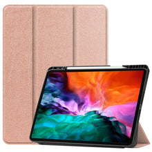 For iPad Pro 12.9 2022 / 2021 Horizontal Flip Honeycomb TPU + PU Leather Tablet Case with Three-folding Holder & Sleep / Wake-up Function & Pen Slot(Rose Gold)