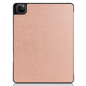 For iPad Pro 12.9 2022 / 2021 Horizontal Flip Honeycomb TPU + PU Leather Tablet Case with Three-folding Holder & Sleep / Wake-up Function & Pen Slot(Rose Gold)