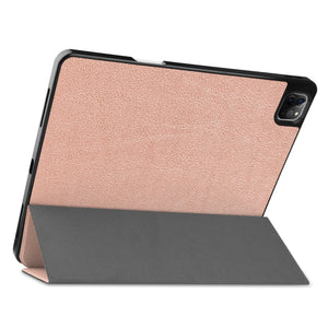 For iPad Pro 12.9 2022 / 2021 Horizontal Flip Honeycomb TPU + PU Leather Tablet Case with Three-folding Holder & Sleep / Wake-up Function & Pen Slot(Rose Gold)