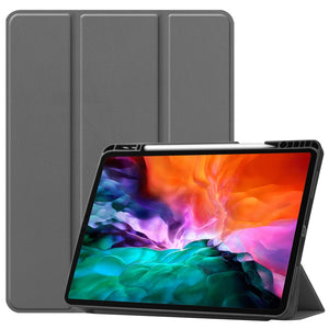 For iPad Pro 12.9 2022 / 2021 Horizontal Flip Honeycomb TPU + PU Leather Tablet Case with Three-folding Holder & Sleep / Wake-up Function & Pen Slot(Grey)