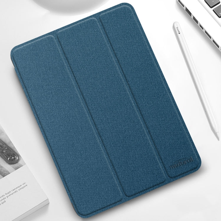For iPad Pro 12.9 2022 / 2021 / 2020 Mutural YASHI Series TPU + PU Cloth Pattern Texture Horizontal Flip Leather Tablet Case with Three-folding Holder & Pen Slot & Wake-up / Sleep Function(Blue)