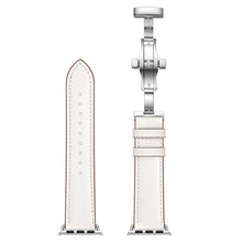 Genuine Leather + Butterfly Silver Buckle Watch Band For Apple Watch Series 7 45mm / 6 & SE & 5 & 4 44mm / 3 & 2 & 1 42mm(White)