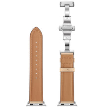 Genuine Leather + Butterfly Silver Buckle Watch Band For Apple Watch Series 7 45mm / 6 & SE & 5 & 4 44mm / 3 & 2 & 1 42mm(Apricot)
