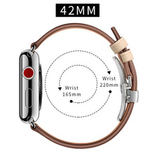 Genuine Leather + Butterfly Silver Buckle Watch Band For Apple Watch Series 7 45mm / 6 & SE & 5 & 4 44mm / 3 & 2 & 1 42mm(Apricot)