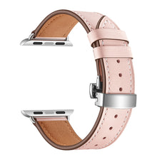 Genuine Leather + Butterfly Silver Buckle Watch Band For Apple Watch Series 7 41mm / 6 & SE & 5 & 4 40mm / 3 & 2 & 1 38mm(Pink)