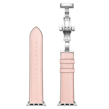 Genuine Leather + Butterfly Silver Buckle Watch Band For Apple Watch Series 7 41mm / 6 & SE & 5 & 4 40mm / 3 & 2 & 1 38mm(Pink)