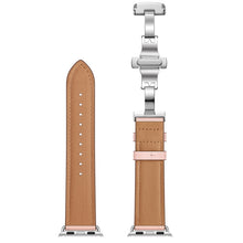Genuine Leather + Butterfly Silver Buckle Watch Band For Apple Watch Series 7 41mm / 6 & SE & 5 & 4 40mm / 3 & 2 & 1 38mm(Pink)
