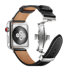 Genuine Leather + Butterfly Silver Buckle Watch Band For Apple Watch Series 7 41mm / 6 & SE & 5 & 4 40mm / 3 & 2 & 1 38mm(Black)