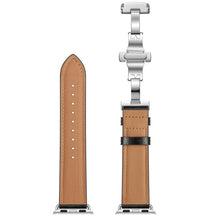 Genuine Leather + Butterfly Silver Buckle Watch Band For Apple Watch Series 7 41mm / 6 & SE & 5 & 4 40mm / 3 & 2 & 1 38mm(Black)