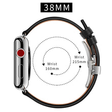 Genuine Leather + Butterfly Silver Buckle Watch Band For Apple Watch Series 7 41mm / 6 & SE & 5 & 4 40mm / 3 & 2 & 1 38mm(Black)