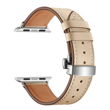 Genuine Leather + Butterfly Silver Buckle Watch Band For Apple Watch Series 7 41mm / 6 & SE & 5 & 4 40mm / 3 & 2 & 1 38mm(Apricot)