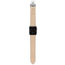 Genuine Leather + Butterfly Silver Buckle Watch Band For Apple Watch Series 7 41mm / 6 & SE & 5 & 4 40mm / 3 & 2 & 1 38mm(Apricot)