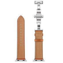 Genuine Leather + Butterfly Silver Buckle Watch Band For Apple Watch Series 7 41mm / 6 & SE & 5 & 4 40mm / 3 & 2 & 1 38mm(Brown)