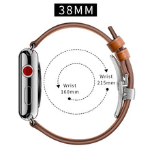 Genuine Leather + Butterfly Silver Buckle Watch Band For Apple Watch Series 7 41mm / 6 & SE & 5 & 4 40mm / 3 & 2 & 1 38mm(Brown)