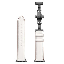 Genuine Leather + Butterfly Black Buckle Watch Band For Apple Watch Series 7 45mm / 6 & SE & 5 & 4 44mm / 3 & 2 & 1 42mm(White)