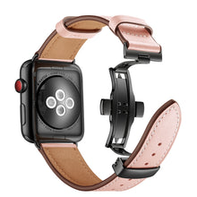 Genuine Leather + Butterfly Black Buckle Watch Band For Apple Watch Series 7 45mm / 6 & SE & 5 & 4 44mm / 3 & 2 & 1 42mm(Pink)