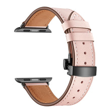 Genuine Leather + Butterfly Black Buckle Watch Band For Apple Watch Series 7 45mm / 6 & SE & 5 & 4 44mm / 3 & 2 & 1 42mm(Pink)