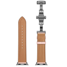 Genuine Leather + Butterfly Black Buckle Watch Band For Apple Watch Series 7 45mm / 6 & SE & 5 & 4 44mm / 3 & 2 & 1 42mm(Pink)