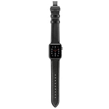 Genuine Leather + Butterfly Black Buckle Watch Band For Apple Watch Series 7 45mm / 6 & SE & 5 & 4 44mm / 3 & 2 & 1 42mm(Black)