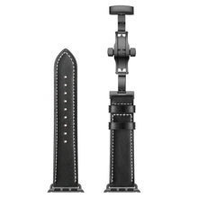 Genuine Leather + Butterfly Black Buckle Watch Band For Apple Watch Series 7 45mm / 6 & SE & 5 & 4 44mm / 3 & 2 & 1 42mm(Black)