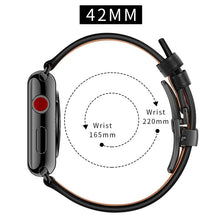 Genuine Leather + Butterfly Black Buckle Watch Band For Apple Watch Series 7 45mm / 6 & SE & 5 & 4 44mm / 3 & 2 & 1 42mm(Black)