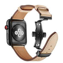 Genuine Leather + Butterfly Black Buckle Watch Band For Apple Watch Series 7 45mm / 6 & SE & 5 & 4 44mm / 3 & 2 & 1 42mm(Apricot)