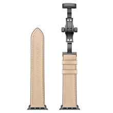 Genuine Leather + Butterfly Black Buckle Watch Band For Apple Watch Series 7 45mm / 6 & SE & 5 & 4 44mm / 3 & 2 & 1 42mm(Apricot)