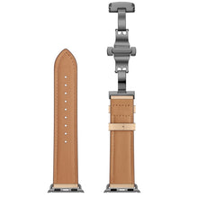 Genuine Leather + Butterfly Black Buckle Watch Band For Apple Watch Series 7 45mm / 6 & SE & 5 & 4 44mm / 3 & 2 & 1 42mm(Apricot)