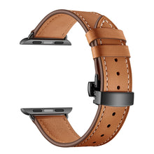 Genuine Leather + Butterfly Black Buckle Watch Band For Apple Watch Series 7 45mm / 6 & SE & 5 & 4 44mm / 3 & 2 & 1 42mm(Brown)