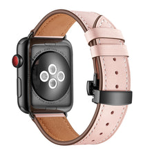 Genuine Leather + Butterfly Black Buckle Watch Band For Apple Watch Series 8&7 41mm / SE 2&6&SE&5&4 40mm / 3&2&1 38mm(Pink)