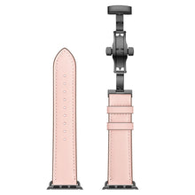 Genuine Leather + Butterfly Black Buckle Watch Band For Apple Watch Series 8&7 41mm / SE 2&6&SE&5&4 40mm / 3&2&1 38mm(Pink)