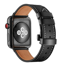 Genuine Leather + Butterfly Black Buckle Watch Band For Apple Watch Series 8&7 41mm / SE 2&6&SE&5&4 40mm / 3&2&1 38mm(Black)