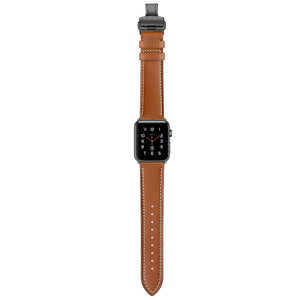 Genuine Leather + Butterfly Black Buckle Watch Band For Apple Watch Series 7 41mm / 6 & SE & 5 & 4 40mm / 3 & 2 & 1 38mm(Brown)