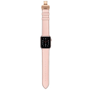 Genuine Leather + Butterfly Rose Gold Buckle Watch Band For Apple Watch Ultra 49mm / Series 8&7 45mm / SE 2&6&SE&5&4 44mm / 3&2&1 42mm(Pink)