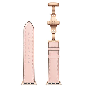 Genuine Leather + Butterfly Rose Gold Buckle Watch Band For Apple Watch Ultra 49mm / Series 8&7 45mm / SE 2&6&SE&5&4 44mm / 3&2&1 42mm(Pink)