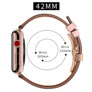 Genuine Leather + Butterfly Rose Gold Buckle Watch Band For Apple Watch Ultra 49mm / Series 8&7 45mm / SE 2&6&SE&5&4 44mm / 3&2&1 42mm(Pink)