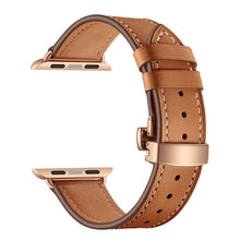 Genuine Leather + Butterfly Rose Gold Buckle Watch Band For Apple Watch Series 7 45mm / 6 & SE & 5 & 4 44mm / 3 & 2 & 1 42mm(Brown)