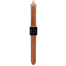 Genuine Leather + Butterfly Rose Gold Buckle Watch Band For Apple Watch Series 7 45mm / 6 & SE & 5 & 4 44mm / 3 & 2 & 1 42mm(Brown)