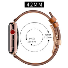 Genuine Leather + Butterfly Rose Gold Buckle Watch Band For Apple Watch Series 7 45mm / 6 & SE & 5 & 4 44mm / 3 & 2 & 1 42mm(Brown)