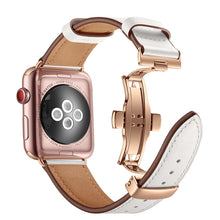 Genuine Leather + Butterfly Rose Gold Buckle Watch Band For Apple Watch Series 7 41mm / 6 & SE & 5 & 4 40mm / 3 & 2 & 1 38mm(White)