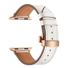 Genuine Leather + Butterfly Rose Gold Buckle Watch Band For Apple Watch Series 7 41mm / 6 & SE & 5 & 4 40mm / 3 & 2 & 1 38mm(White)