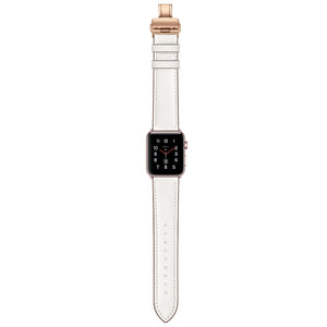 Genuine Leather + Butterfly Rose Gold Buckle Watch Band For Apple Watch Series 7 41mm / 6 & SE & 5 & 4 40mm / 3 & 2 & 1 38mm(White)