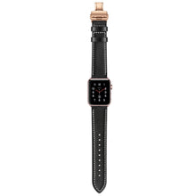 Genuine Leather + Butterfly Rose Gold Buckle Watch Band For Apple Watch Series 7 41mm / 6 & SE & 5 & 4 40mm / 3 & 2 & 1 38mm(Black)