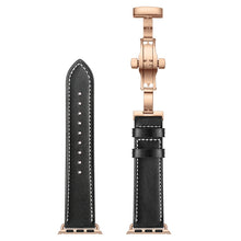 Genuine Leather + Butterfly Rose Gold Buckle Watch Band For Apple Watch Series 7 41mm / 6 & SE & 5 & 4 40mm / 3 & 2 & 1 38mm(Black)