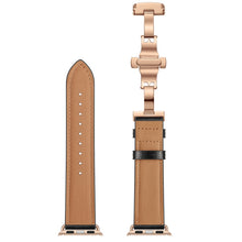 Genuine Leather + Butterfly Rose Gold Buckle Watch Band For Apple Watch Series 7 41mm / 6 & SE & 5 & 4 40mm / 3 & 2 & 1 38mm(Black)