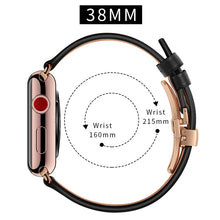 Genuine Leather + Butterfly Rose Gold Buckle Watch Band For Apple Watch Series 7 41mm / 6 & SE & 5 & 4 40mm / 3 & 2 & 1 38mm(Black)