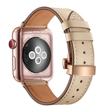 Genuine Leather + Butterfly Rose Gold Buckle Watch Band For Apple Watch Series 8&7 41mm / SE 2&6&SE&5&4 40mm / 3&2&1 38mm(Apricot)