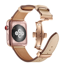 Genuine Leather + Butterfly Rose Gold Buckle Watch Band For Apple Watch Series 8&7 41mm / SE 2&6&SE&5&4 40mm / 3&2&1 38mm(Apricot)