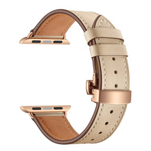 Genuine Leather + Butterfly Rose Gold Buckle Watch Band For Apple Watch Series 8&7 41mm / SE 2&6&SE&5&4 40mm / 3&2&1 38mm(Apricot)