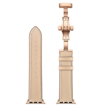 Genuine Leather + Butterfly Rose Gold Buckle Watch Band For Apple Watch Series 8&7 41mm / SE 2&6&SE&5&4 40mm / 3&2&1 38mm(Apricot)